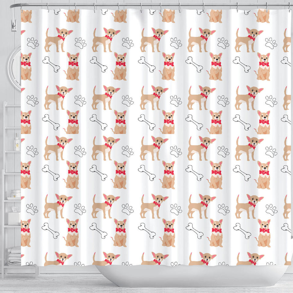 Chihuahua Bone Paw Pattern Shower Curtain Fulfilled In US