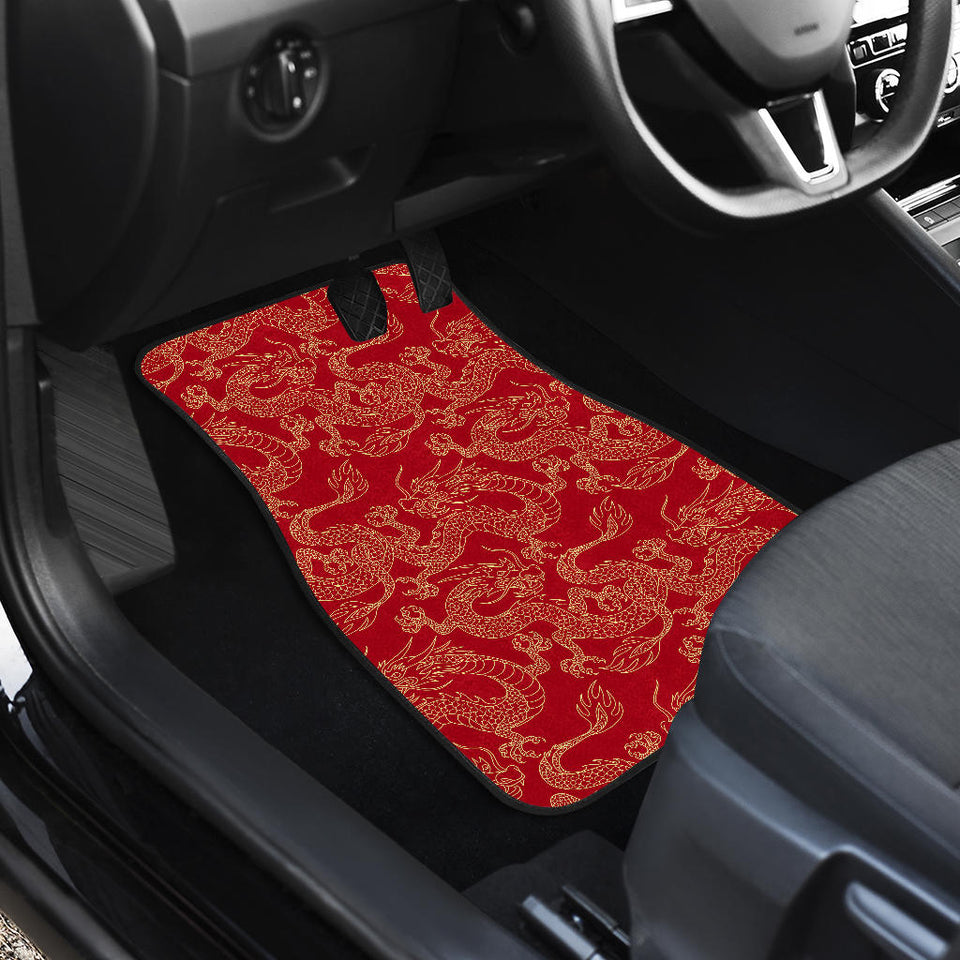Gold Dragons Red Background Front Car Mats