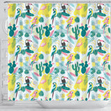 Cute Parrot Toucan Flamingo Cactus Exotic Leaves Pattern Shower Curtain Fulfilled In US