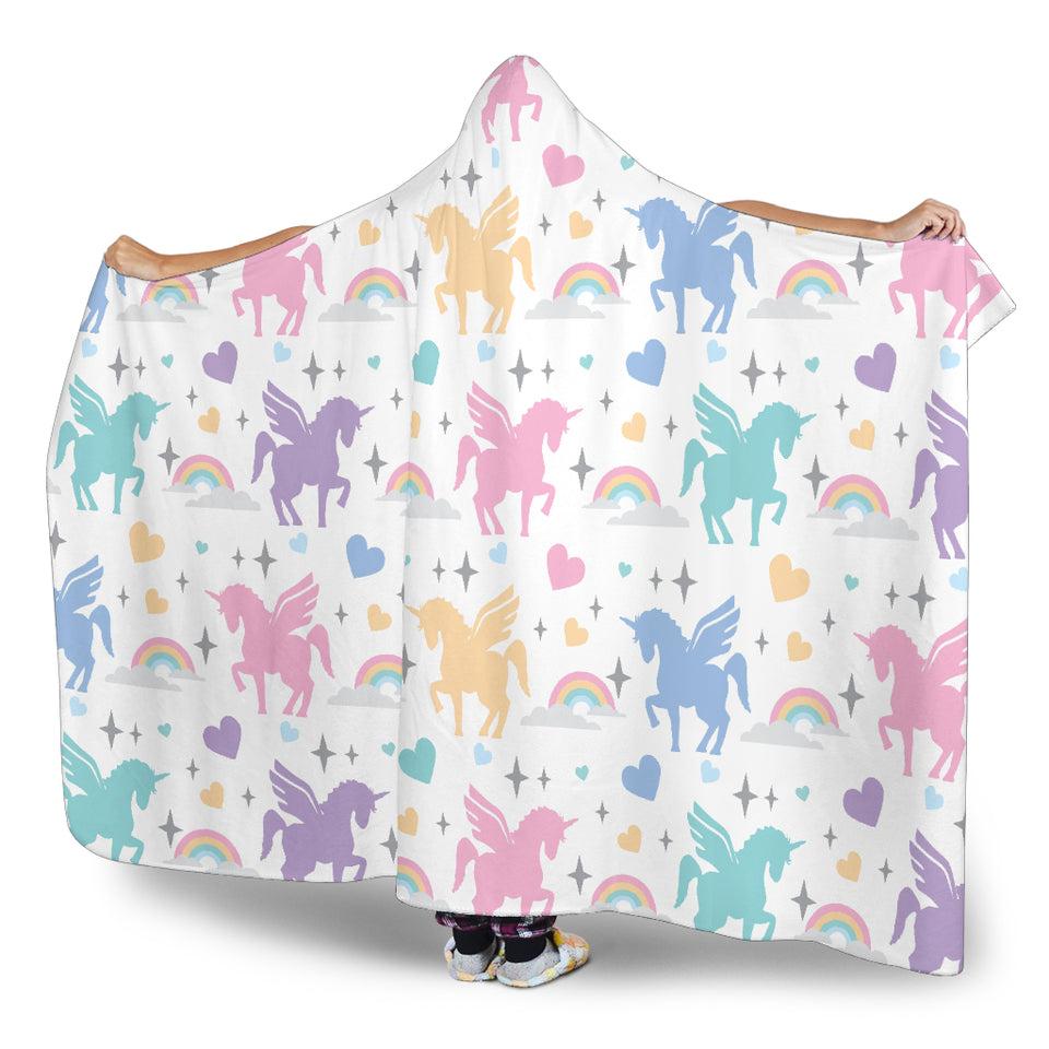 Colorful Unicorn Rainbow Heart Pattern Hooded Blanket