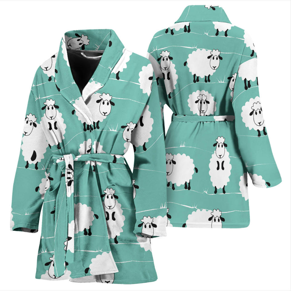 Cute Sheep Green Background Women'S Bathrobe