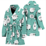 Cute Sheep Green Background Women'S Bathrobe