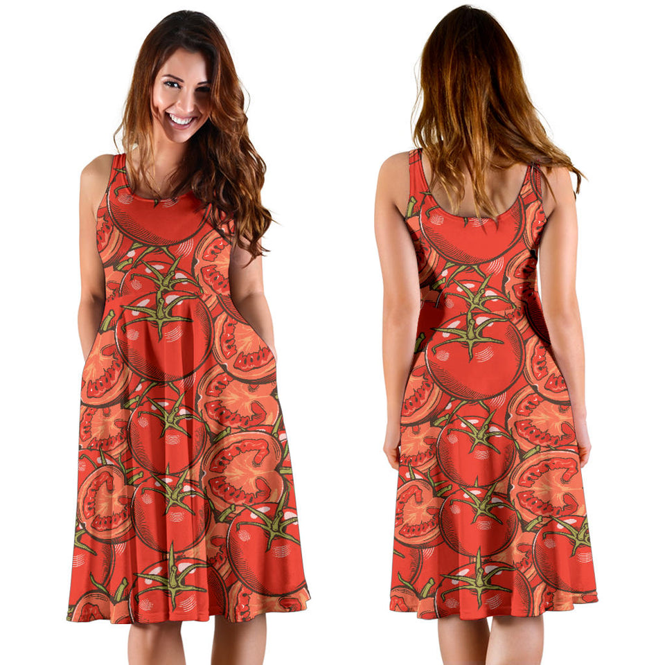 Red Tomato Pattern Sleeveless Midi Dress