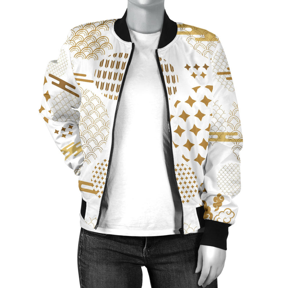 Beautiful Gold Japanese Pattern Women'S Bomber Jacket