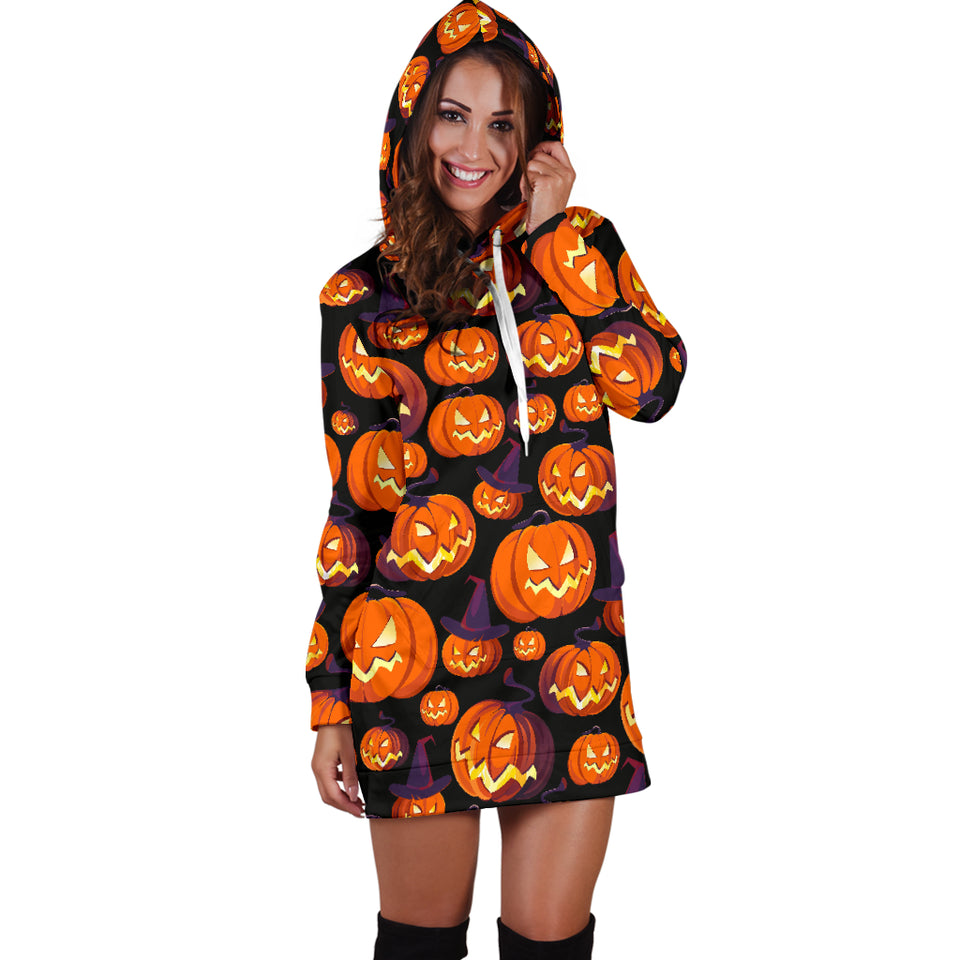 Halloween Pumpkin Pattern Women'S Hoodie Dress