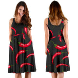 Chili Peppers Pattern Black Background Sleeveless Midi Dress
