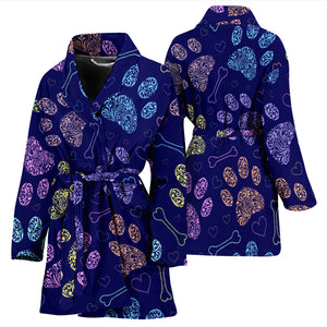 Dog Paws Pattern Print Design 02 Women's Bathrobe