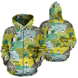 Hand Drawn Windmill Pattern Zip Up Hoodie