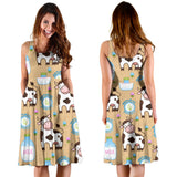 Cow Bottle Of Milk Pattern Sleeveless Midi Dress