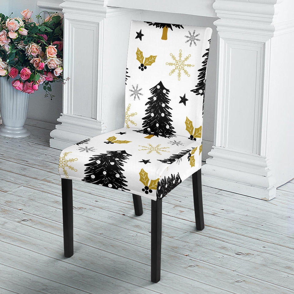 Christmas Tree Holly Snow Star Pattern Dining Chair Slipcover