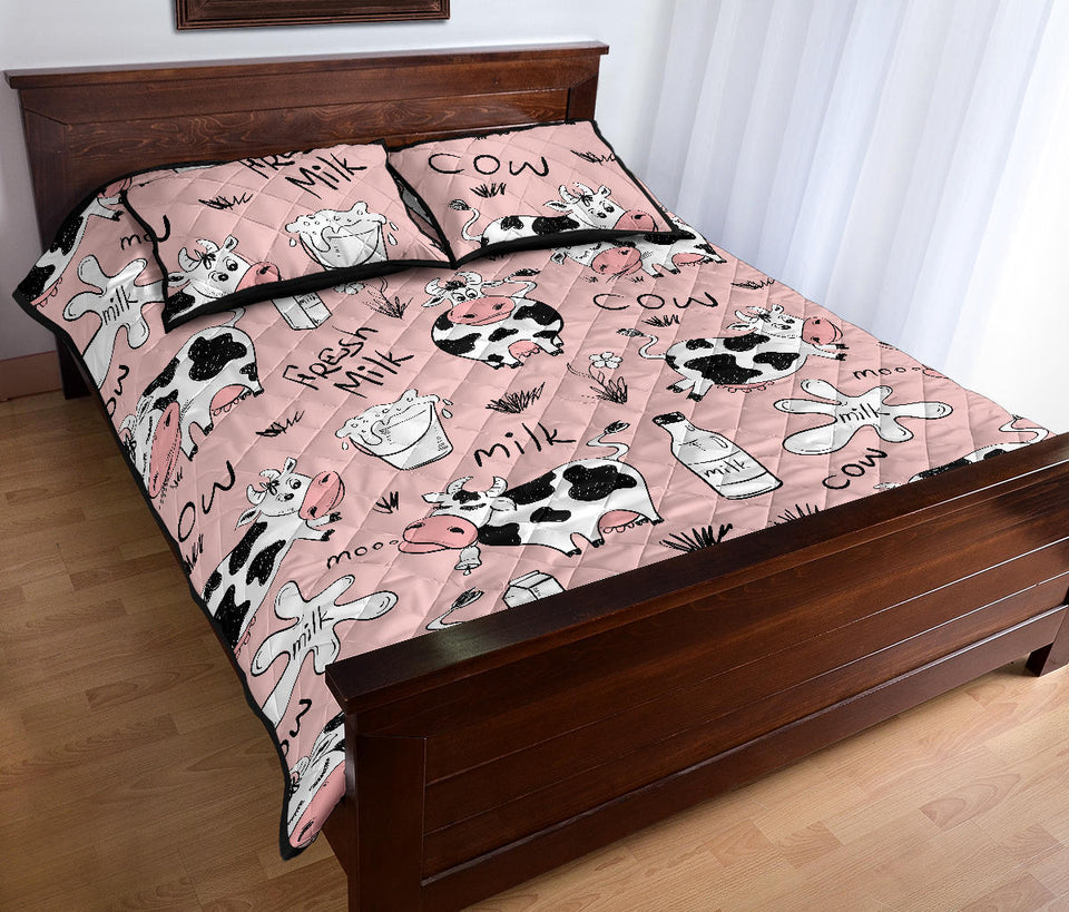 Cows milk product pink background Quilt Bed Set