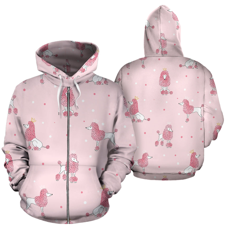 Poodle Dog Pink Color Theme Zip Up Hoodie