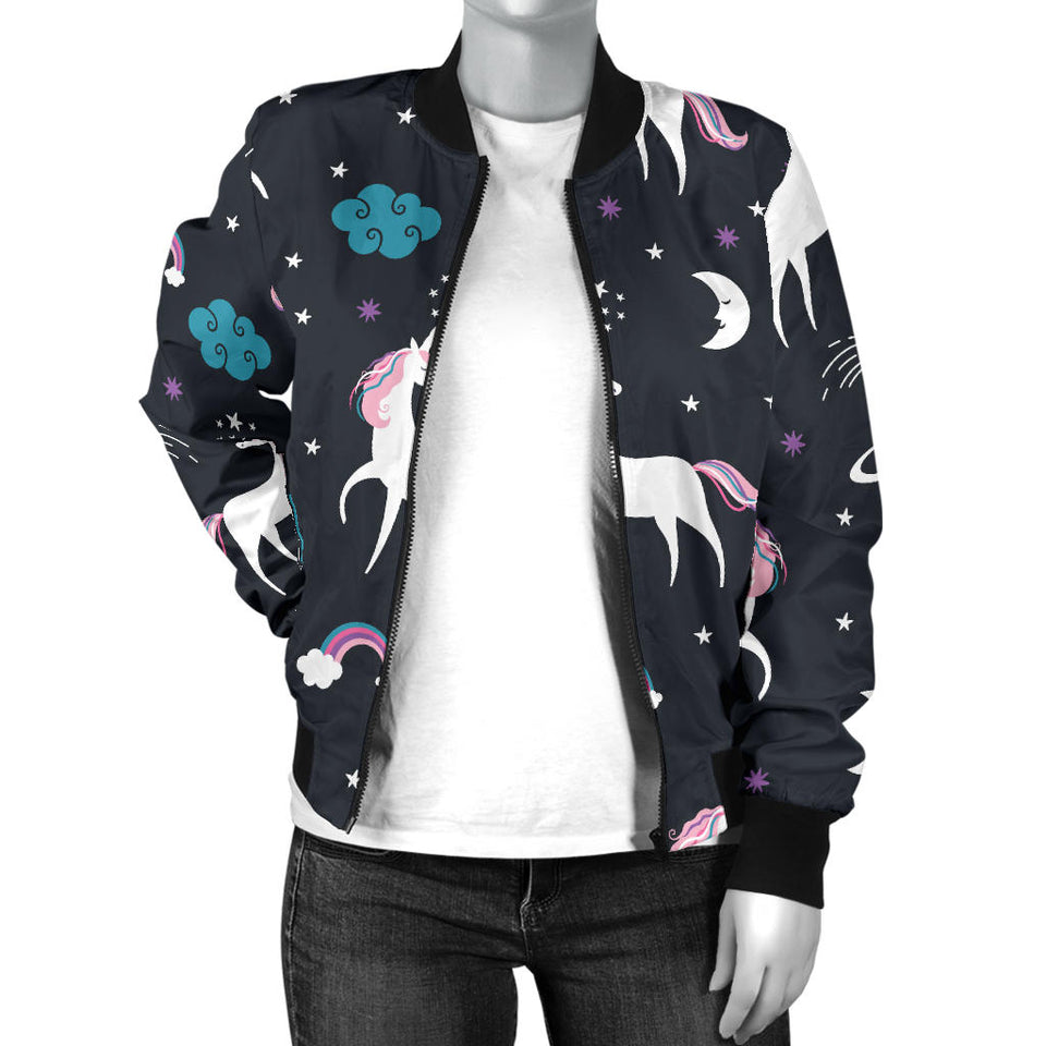 Unicorn Rainbows Moon Clound Star Pattern Women'S Bomber Jacket