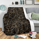 Luxurious Gold Lotus Waterlily Black Background Premium Blanket