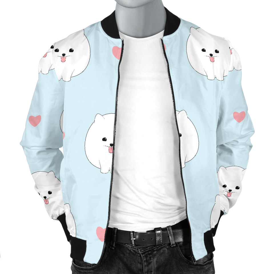 White Cute Pomeranian Pattern Men'S Bomber Jacket