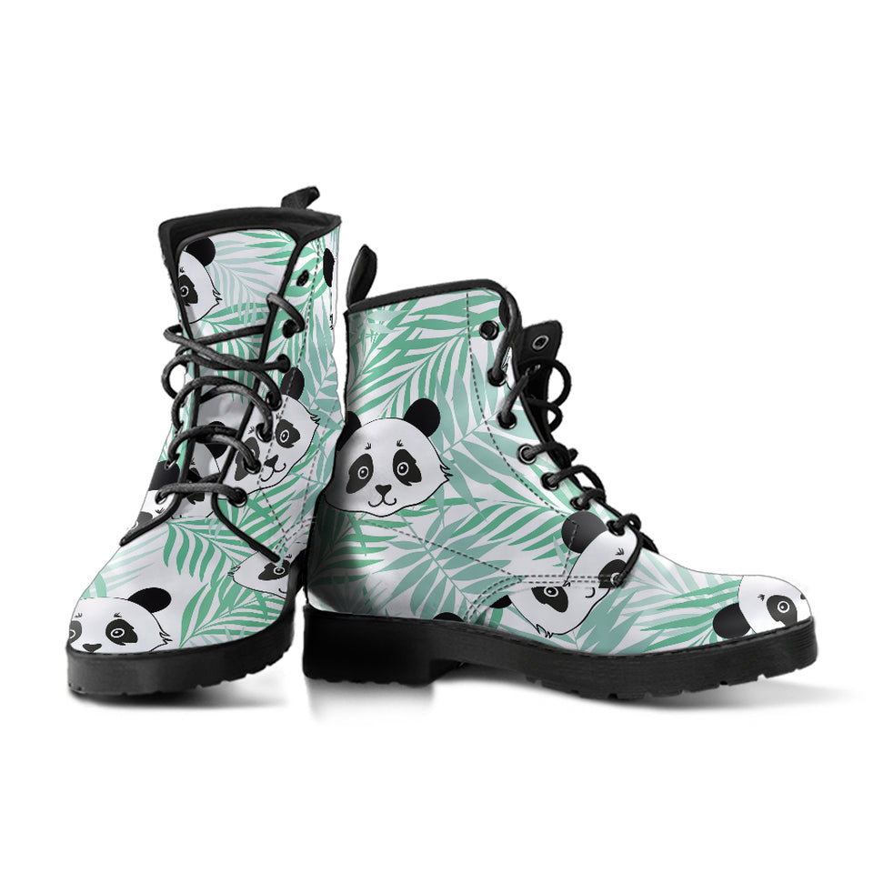 Panda Pattern Tropical Leaves Background Leather Boots