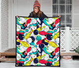 Watercolor Bowling Ball Pins Premium Quilt