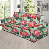 Beautiful Flamingo Tropical Palm Leaves Hibiscus Pateern Background Sofa Slipcover