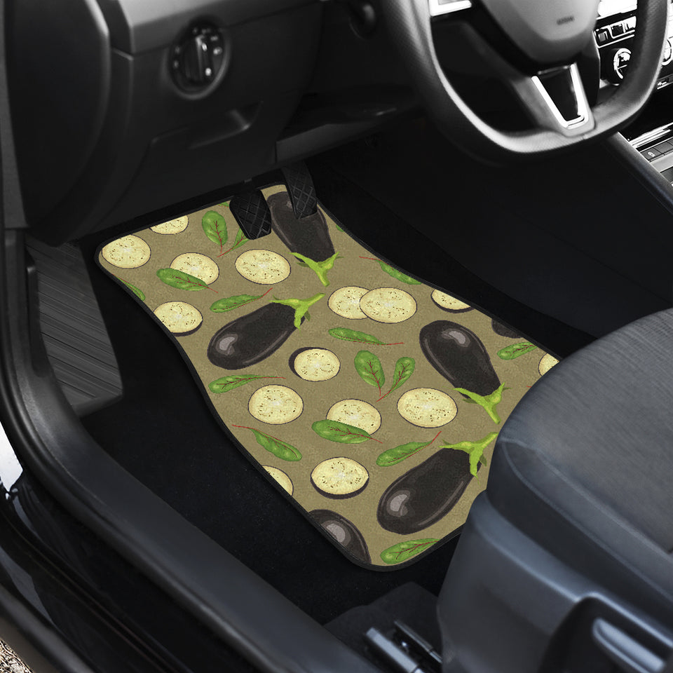 Eggplant Pattern Print Design 02 Front and Back Car Mats
