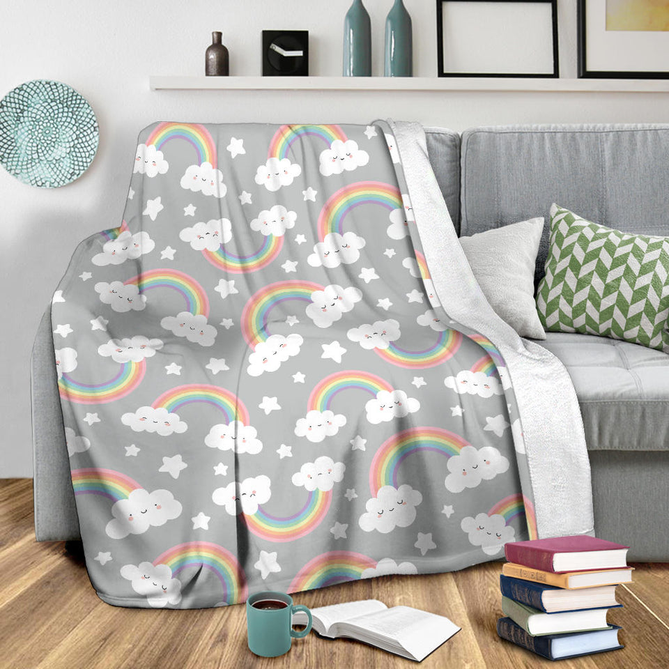 Cute Rainbow Clound Star Pattern Premium Blanket