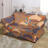 Bonsai Bamboo Stork Japanese Pattern Brown Theme Loveseat Couch Slipcover