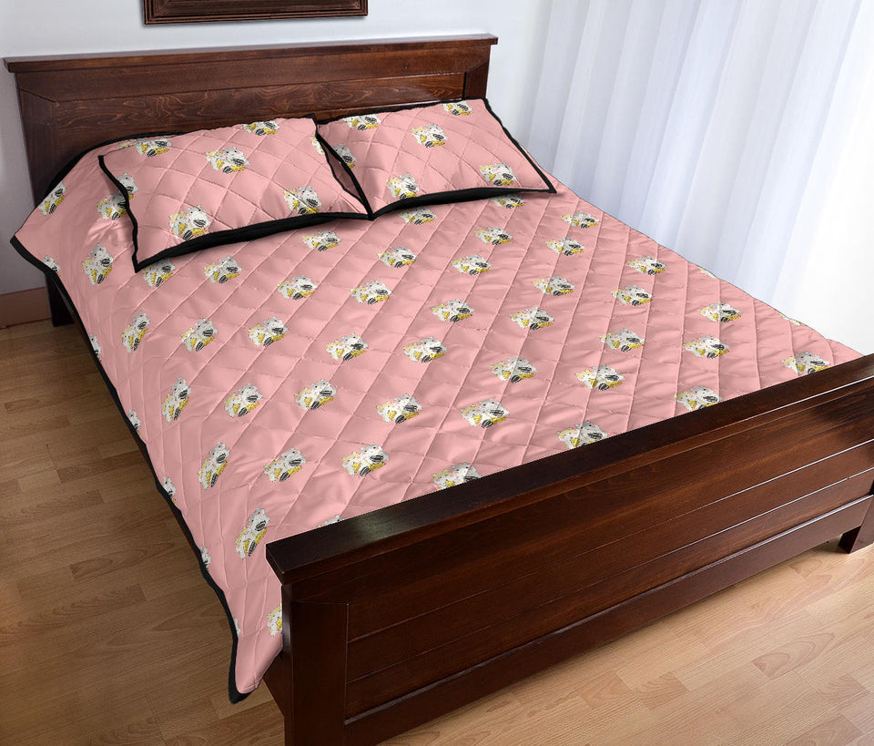 Cute hamster cheese pattern pink background Quilt Bed Set