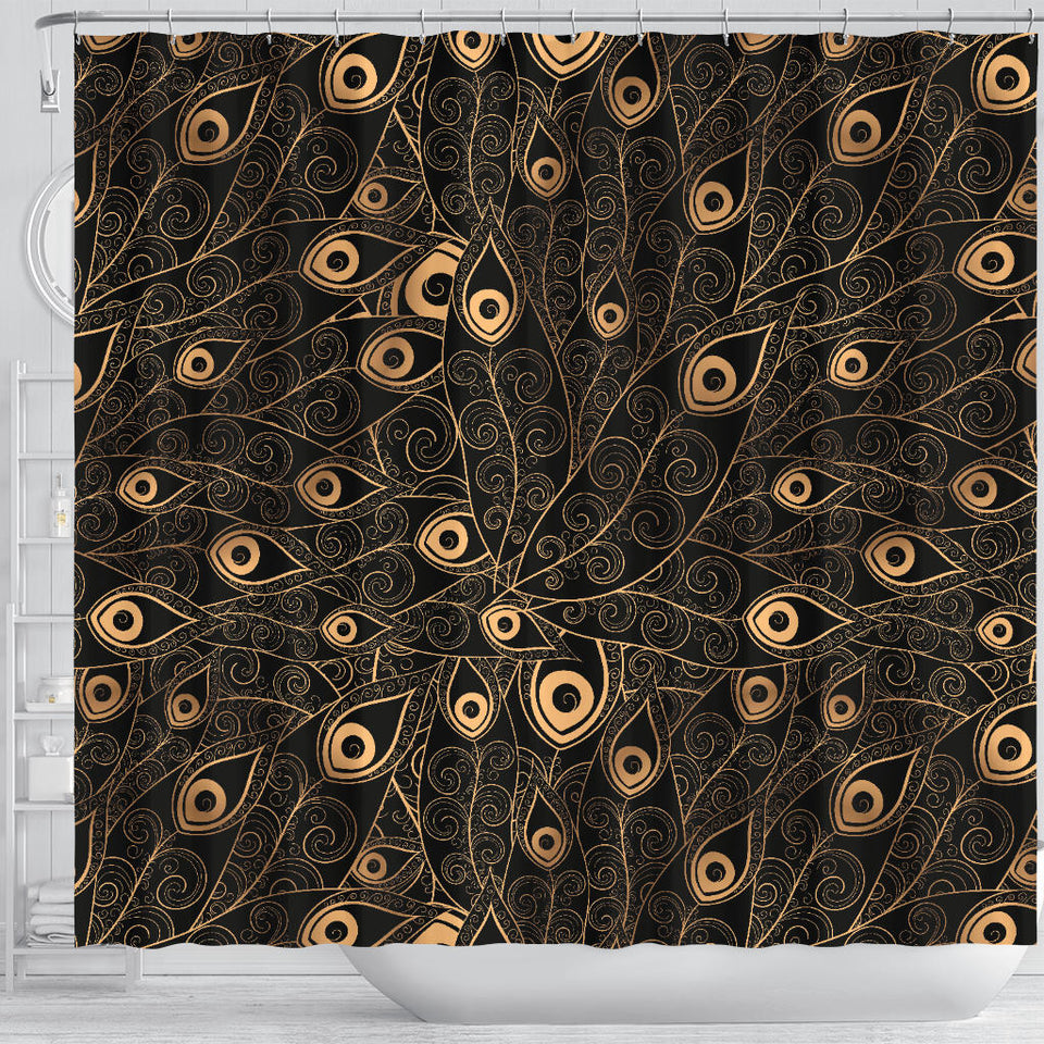 Gold Peacock Feather Pattern Shower Curtain Fulfilled In US