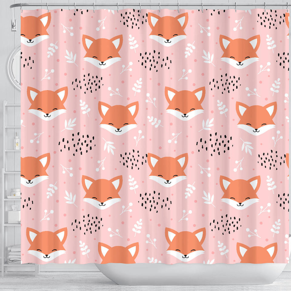Cute Fox Pattern Pink Background Shower Curtain Fulfilled In US
