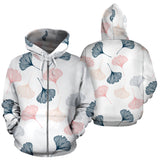 Black Gray Cream Coral Ginkgo Leaves Pattern Zip Up Hoodie