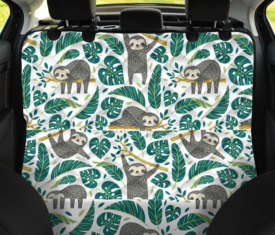 Cute Sloths Tropical Palm Leaves White Background Dog Car Seat Covers