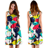 Watercolor Bowling Ball Pins Sleeveless Midi Dress