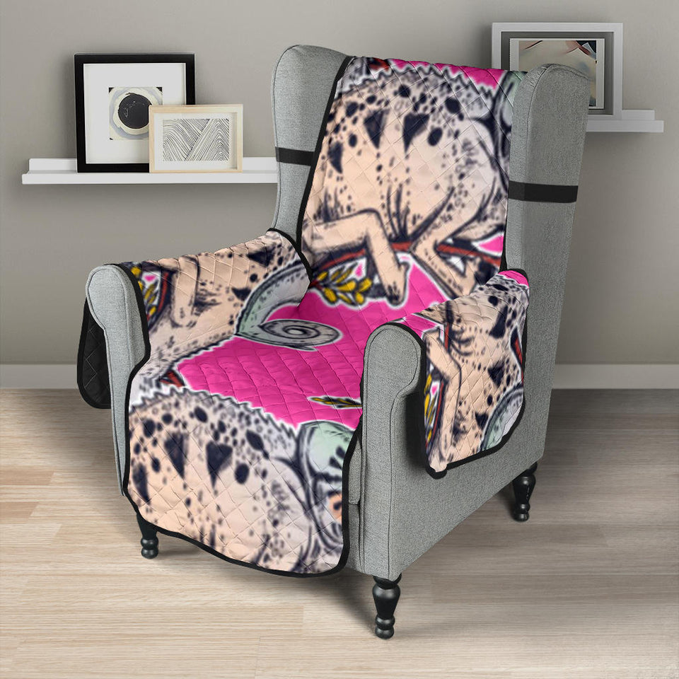 Chameleon lizard pattern pink background Chair Cover Protector
