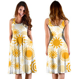 Sun Design Pattern Sleeveless Midi Dress