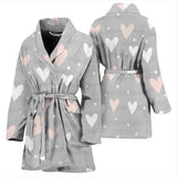Heart Pattern Gray Background Women'S Bathrobe