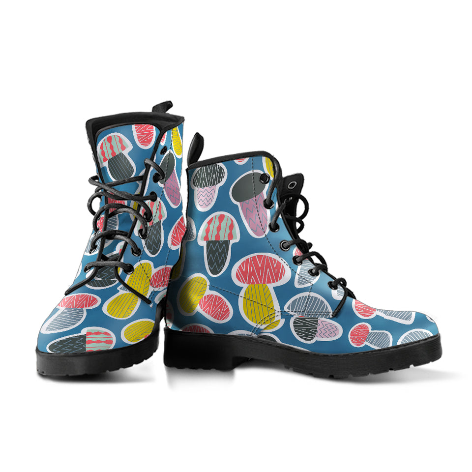 Colorful Mushroom Design Pattern Leather Boots