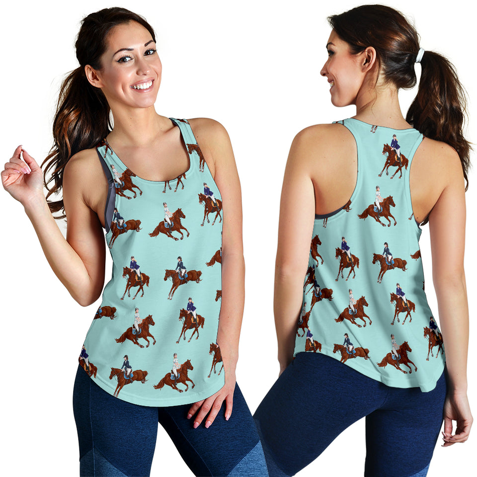 Horses running horses rider pattern Women Racerback Tank Top