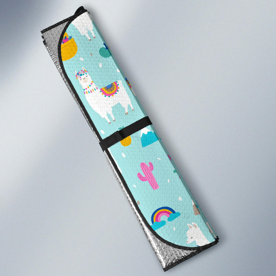 Llama Alpaca Cactus Leaves Pattern Car Sun Shade