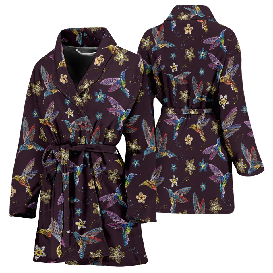 Hummingbird Pattern Print Design 04 Women's Bathrobe