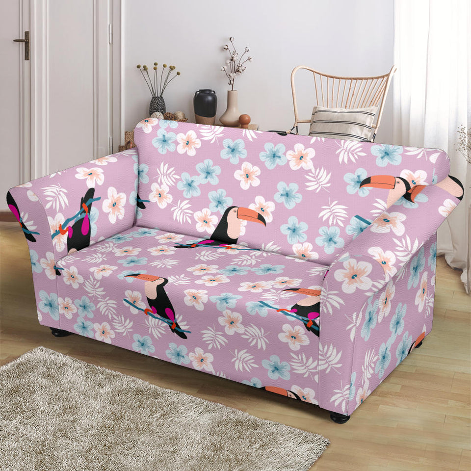 Beautiful Toucan Flower Leaves Loveseat Couch Slipcover