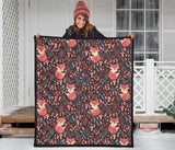 Fox Leaves Mushroom Pattern Premium Quilt