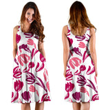 Pink Sketch Tulip Pattern Sleeveless Midi Dress