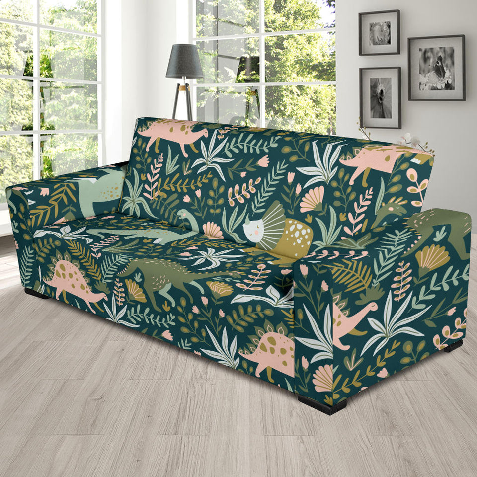 Dinosaurs Tropical Leaves Flower Pattern Sofa Slipcover