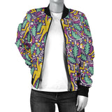 Cute Yellow Monkey Leaves Pattern Women'S Bomber Jacket