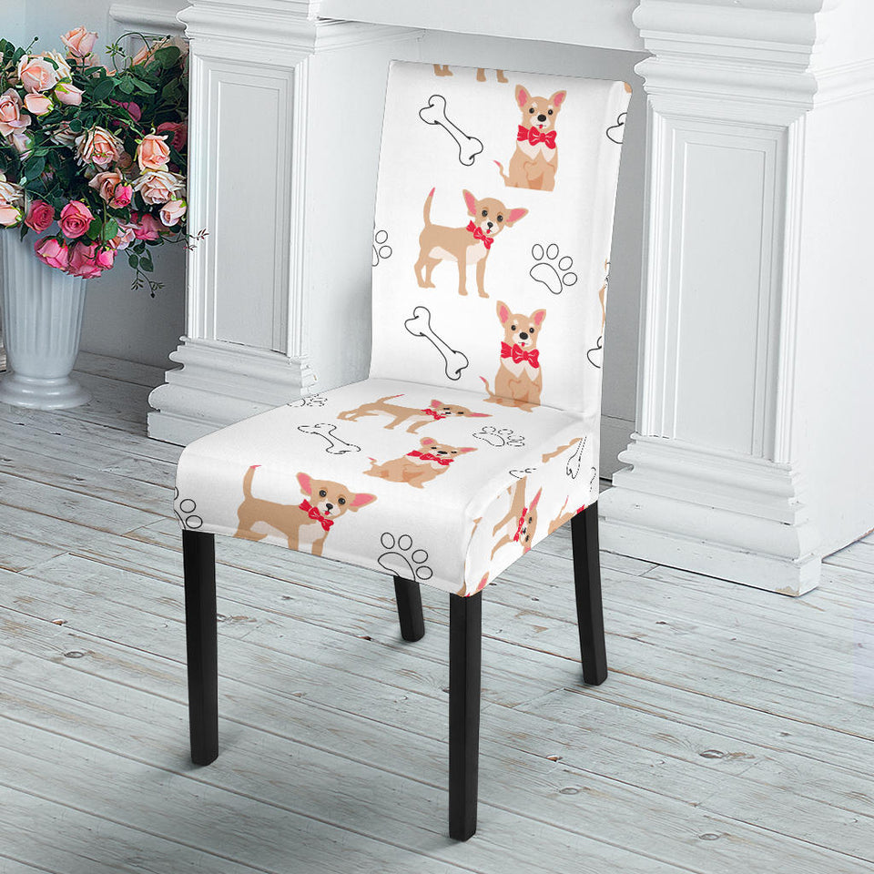 Chihuahua Bone Paw Pattern Dining Chair Slipcover