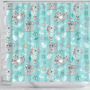 Cute Koalas Blue Background Pattern Shower Curtain Fulfilled In US