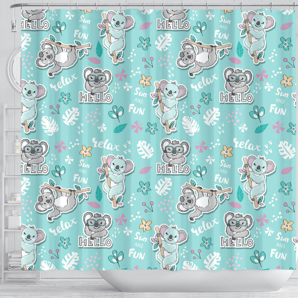 Cute Koalas Blue Background Pattern Shower Curtain Fulfilled In US