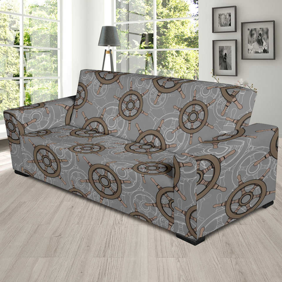 Nautical Wood Steering Wheel Pattern Sofa Slipcover