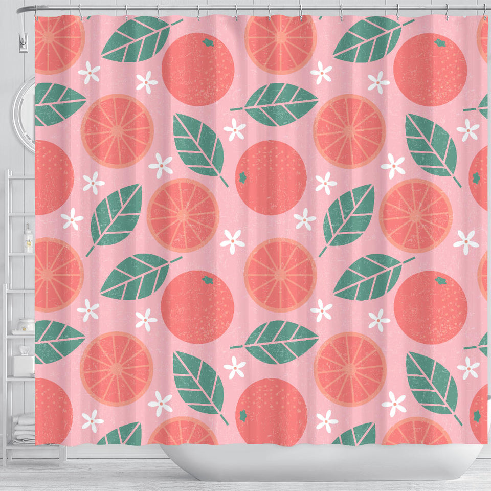 Grapefruit Leaves Flower Pink Background Shower Curtain Fulfilled In US