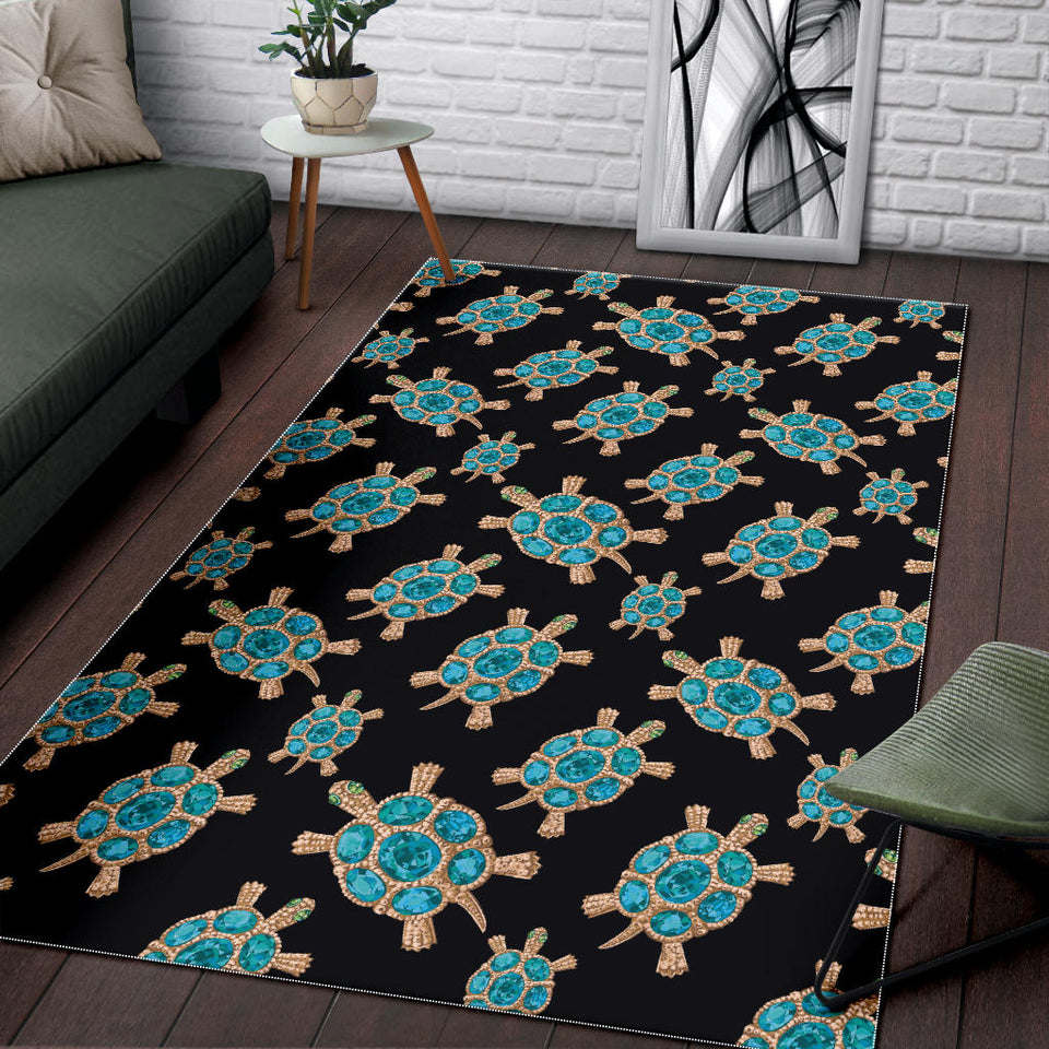 Sea Turtle Blue Stone Pattern Area Rug