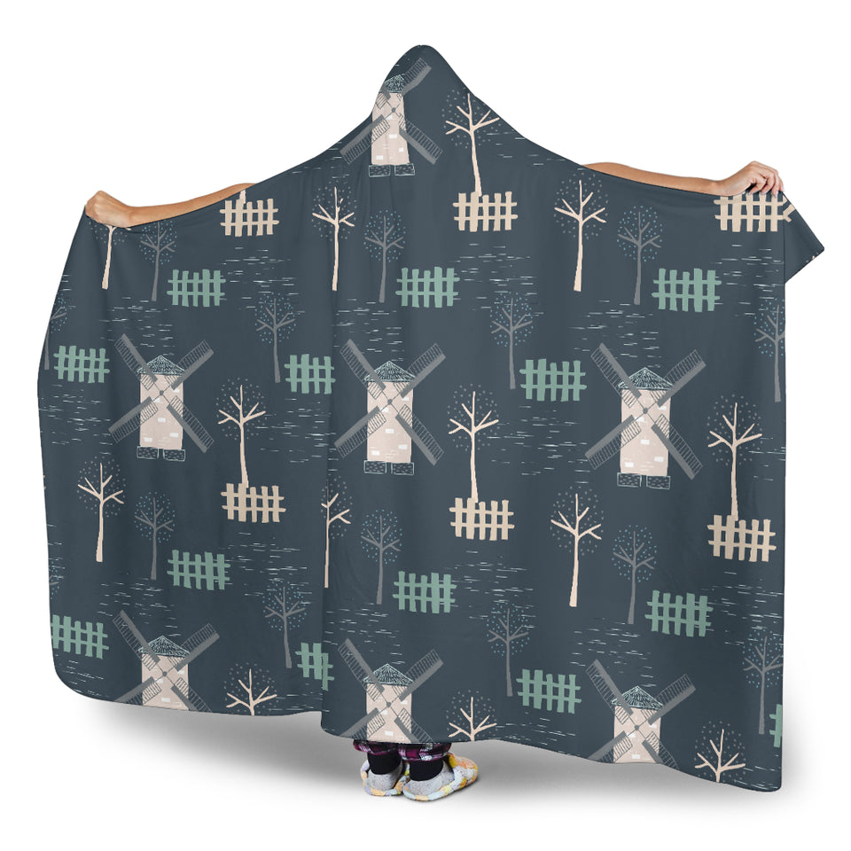 Windmill Tree Pattern Hooded Blanket